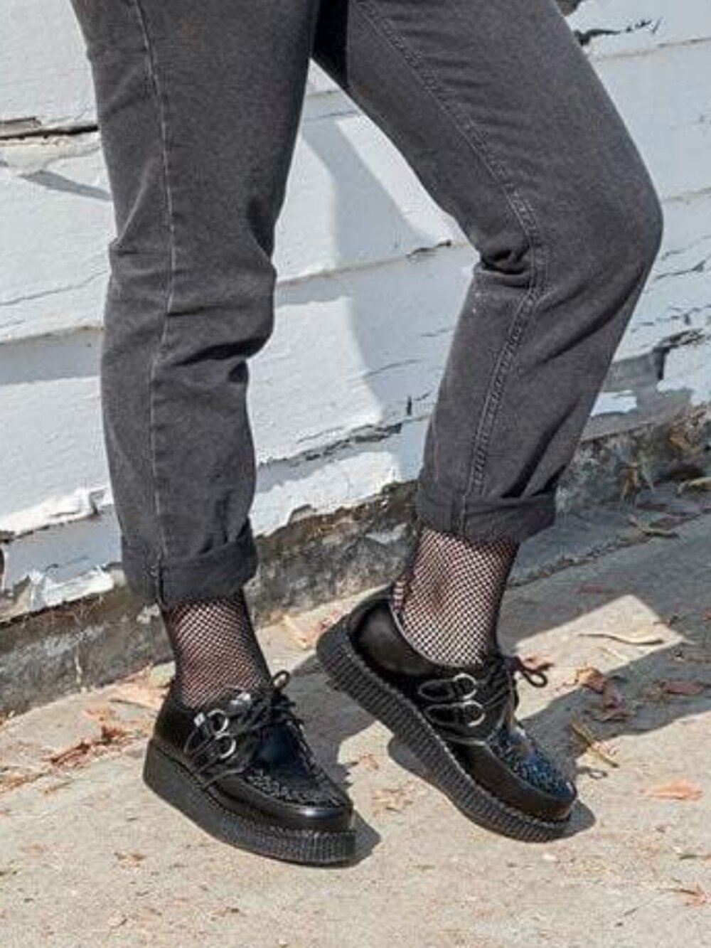 T.U.K Women's Black Leather Viva Low Creeper